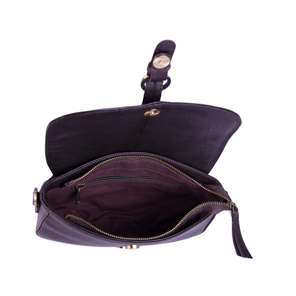 Leren schoudertas Maia binnenkant