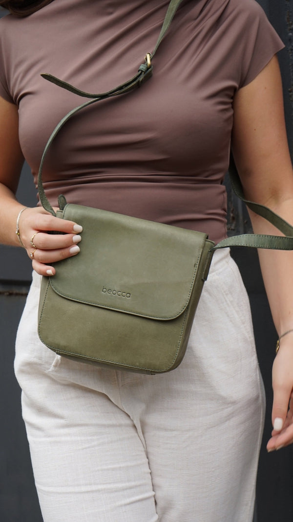 Leren Schoudertas Niba groen afbeelding 13